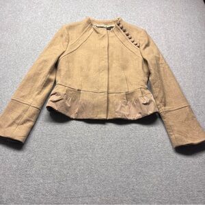 BCBG Max Azria Wool Jacket Tan Lined Lux Crop Long Sleeve Women’s M